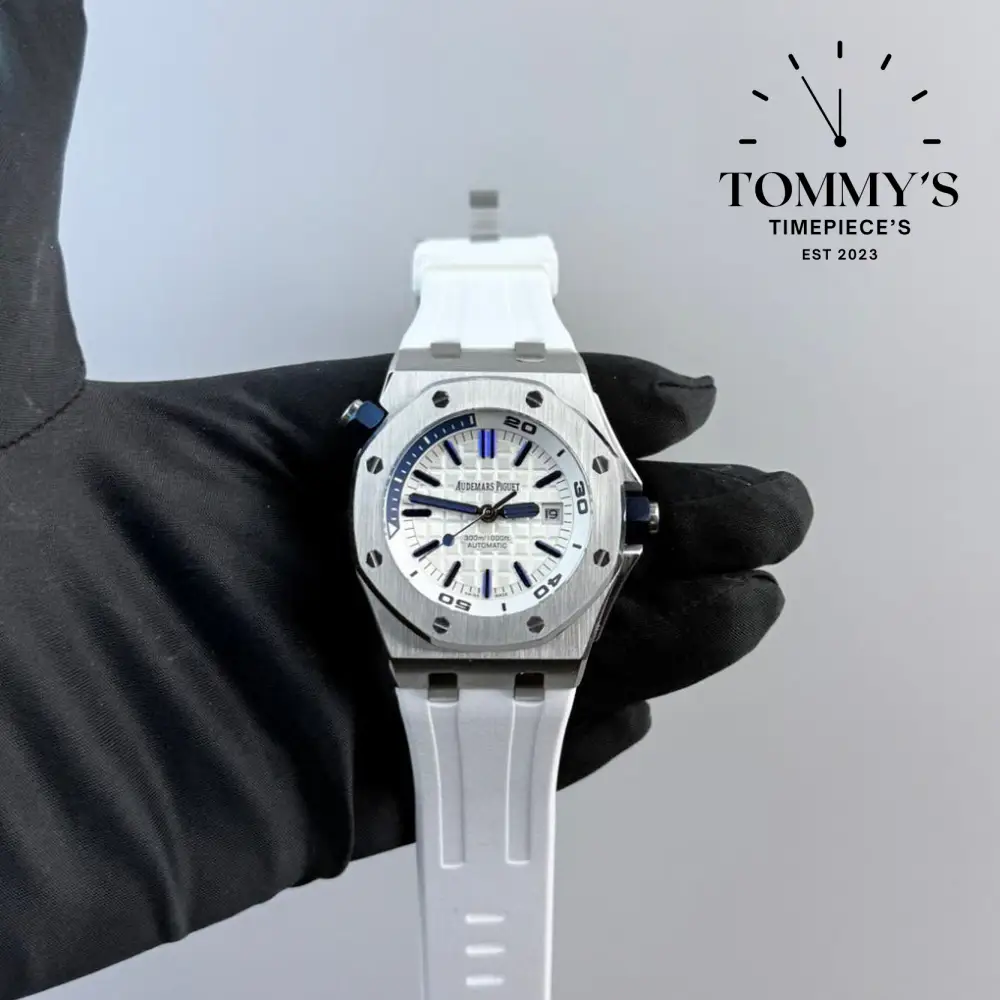 Clone Royal Oak Offshore Diver, 42mm Admiral White Dial-White Rubber Strap (White Bezel)
