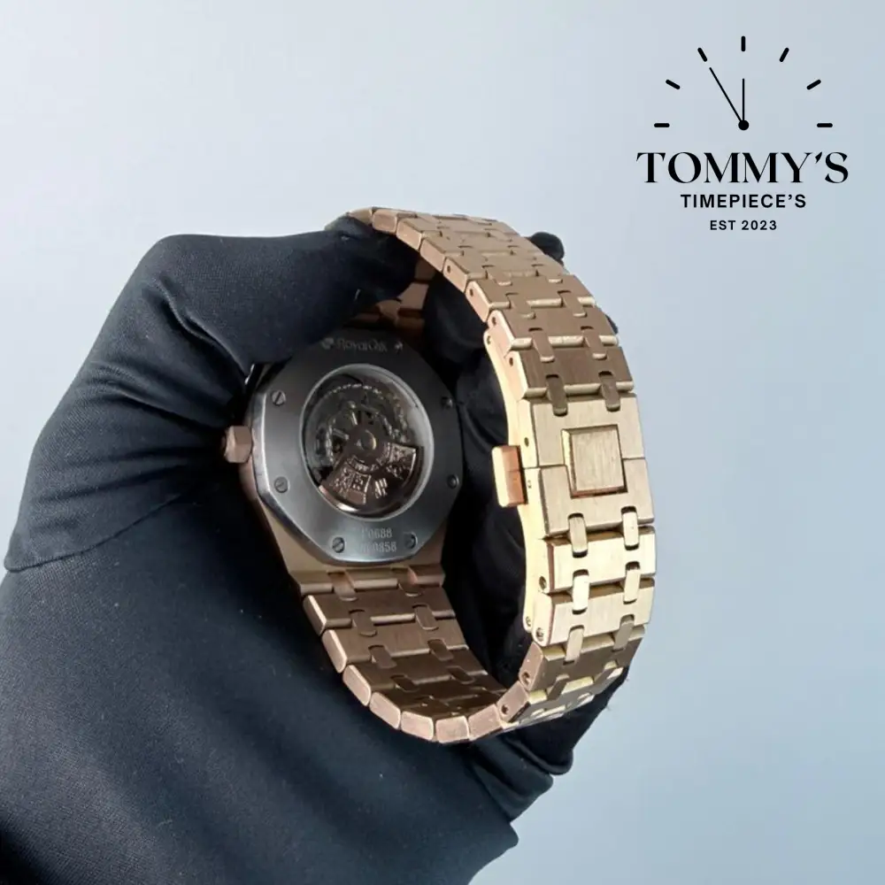 AAA+ Royal Oak (Skeleton), 41mm Skeletonized White Dial-Stainless Steel Bracelet (Gold Bezel) - Image 3