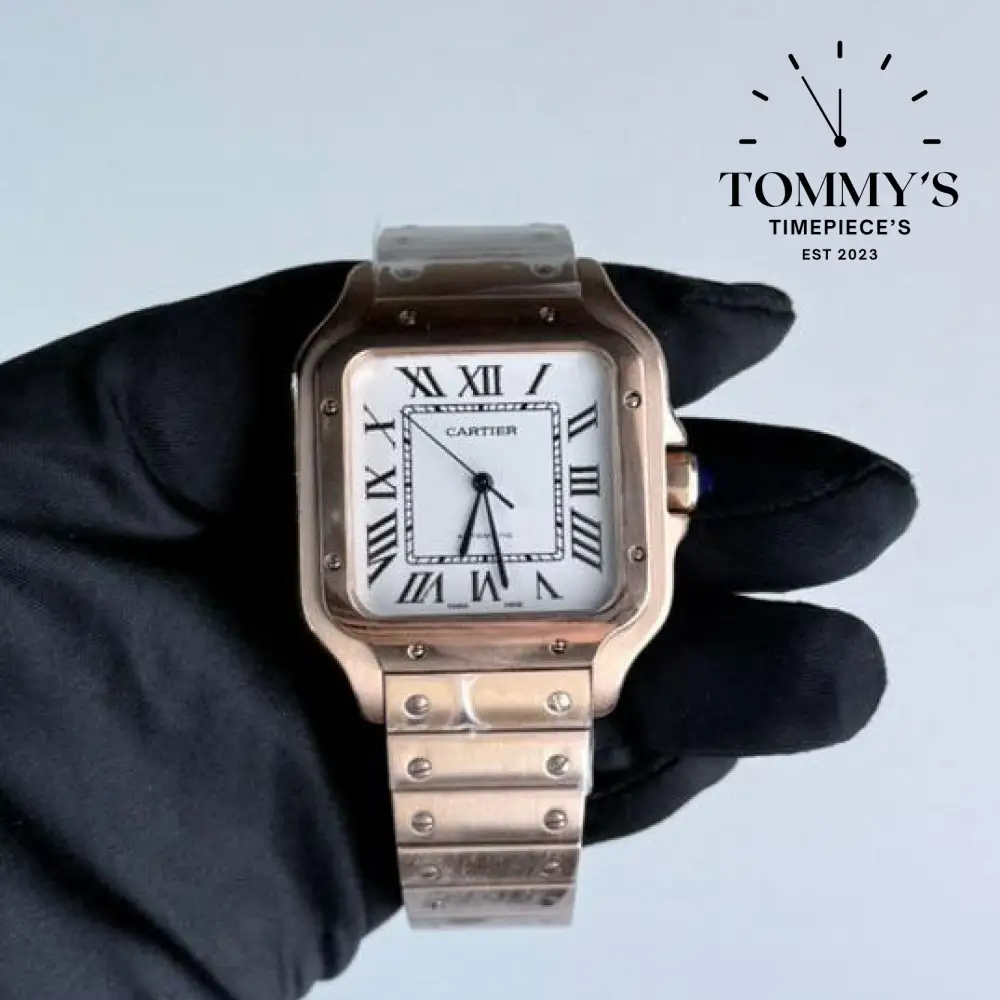 AAA+ Santos (Large Model) 39.8mm White Dial-Stainless Steel Bracelet (Rose Gold)
