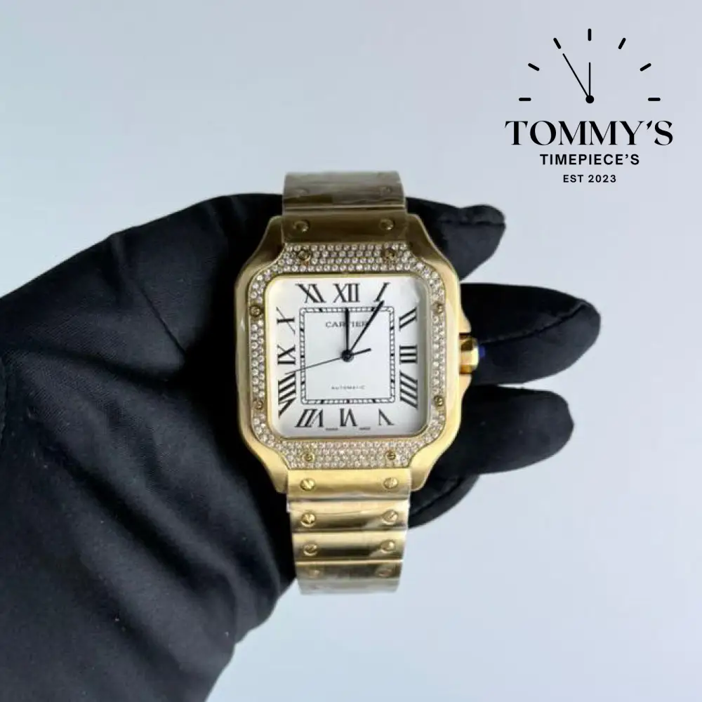 AAA+ Santos (Large Model) 39.8mm White Dial- Yellow Gold (Diamond-Set Bezel)