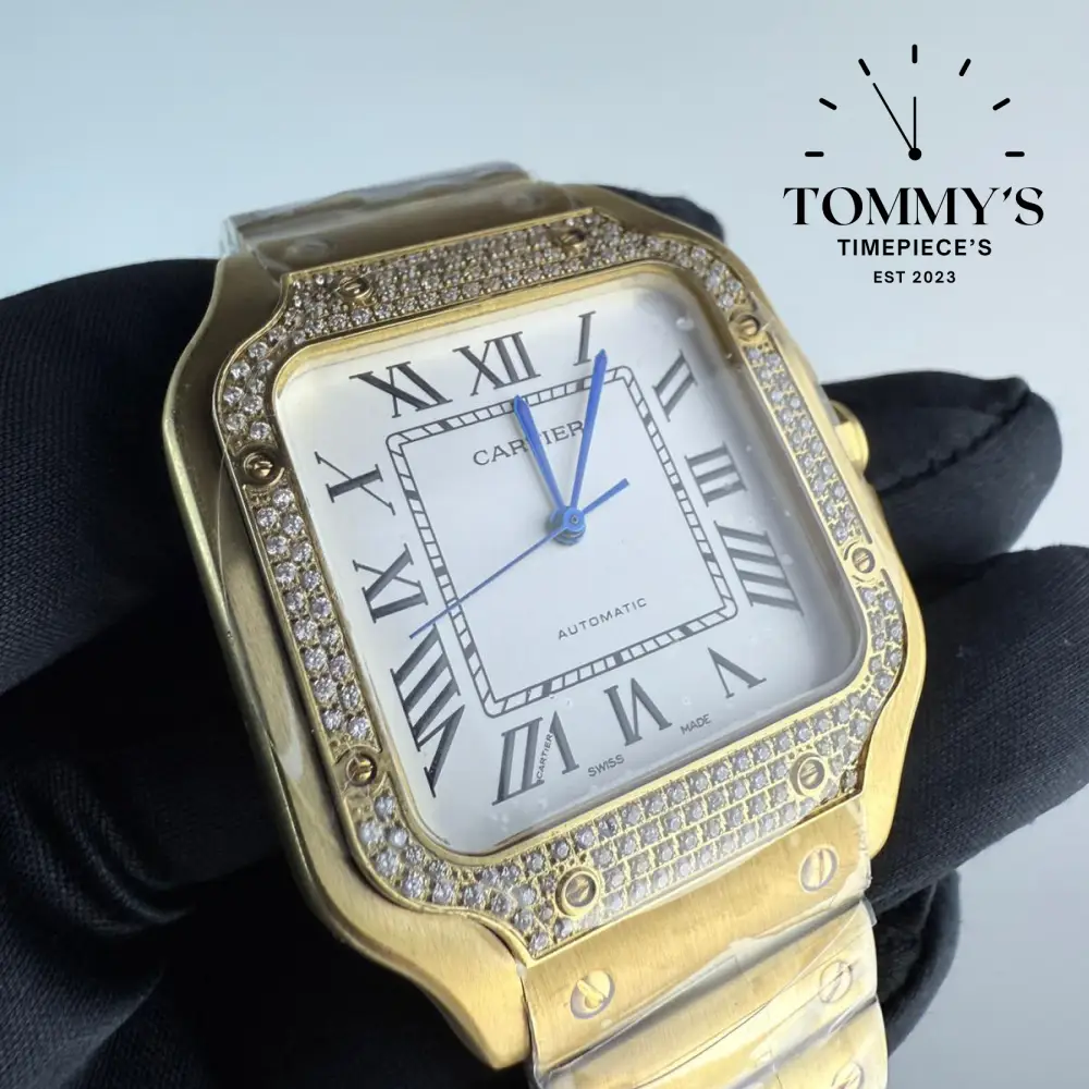 AAA+ Santos (Large Model) 39.8mm White Dial- Yellow Gold (Diamond-Set Bezel) - Image 2