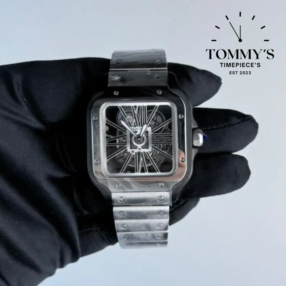 AAA+ Santos (Large Model) 39.8mm Skeleton Dial-Stainless Steel Bracelet (Silver Bezel)