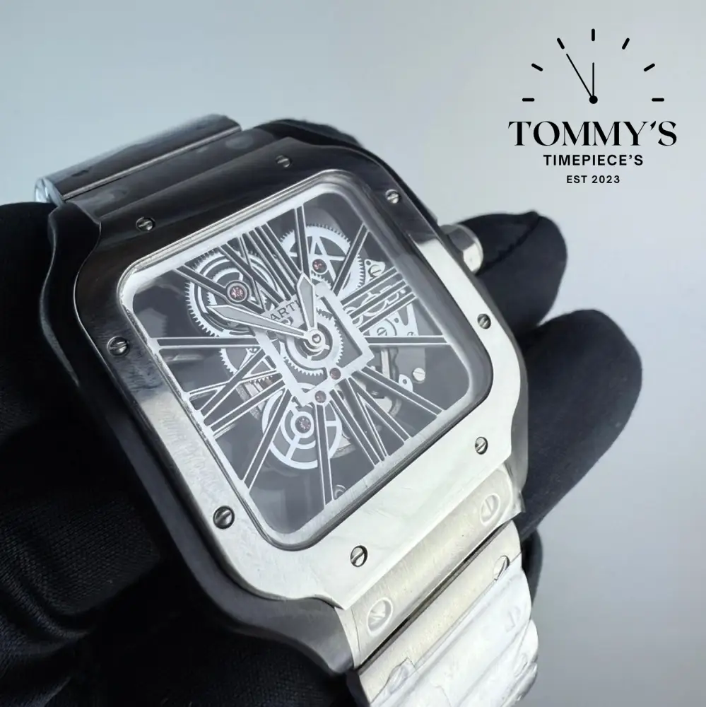 AAA+ Santos (Large Model) 39.8mm Skeleton Dial-Stainless Steel Bracelet (Silver Bezel) - Image 2