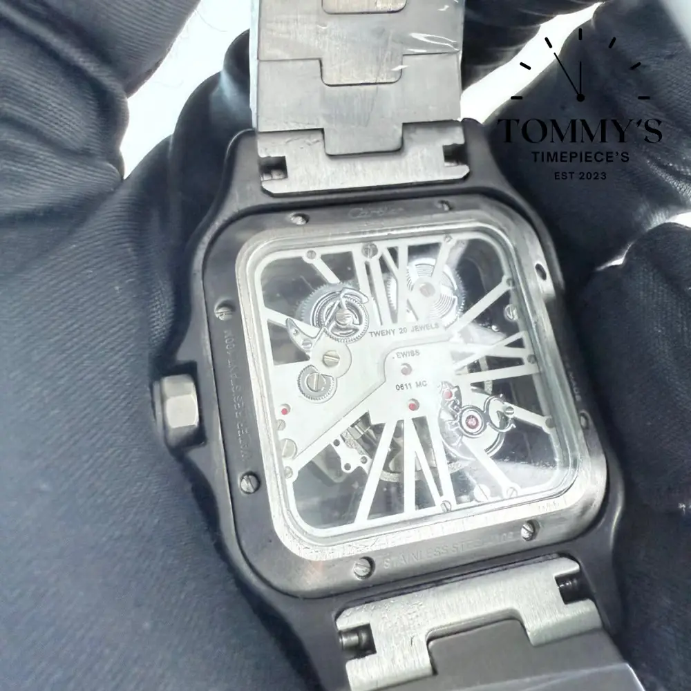 AAA+ Santos (Large Model) 39.8mm Skeleton Dial-Stainless Steel Bracelet (Silver Bezel) - Image 3