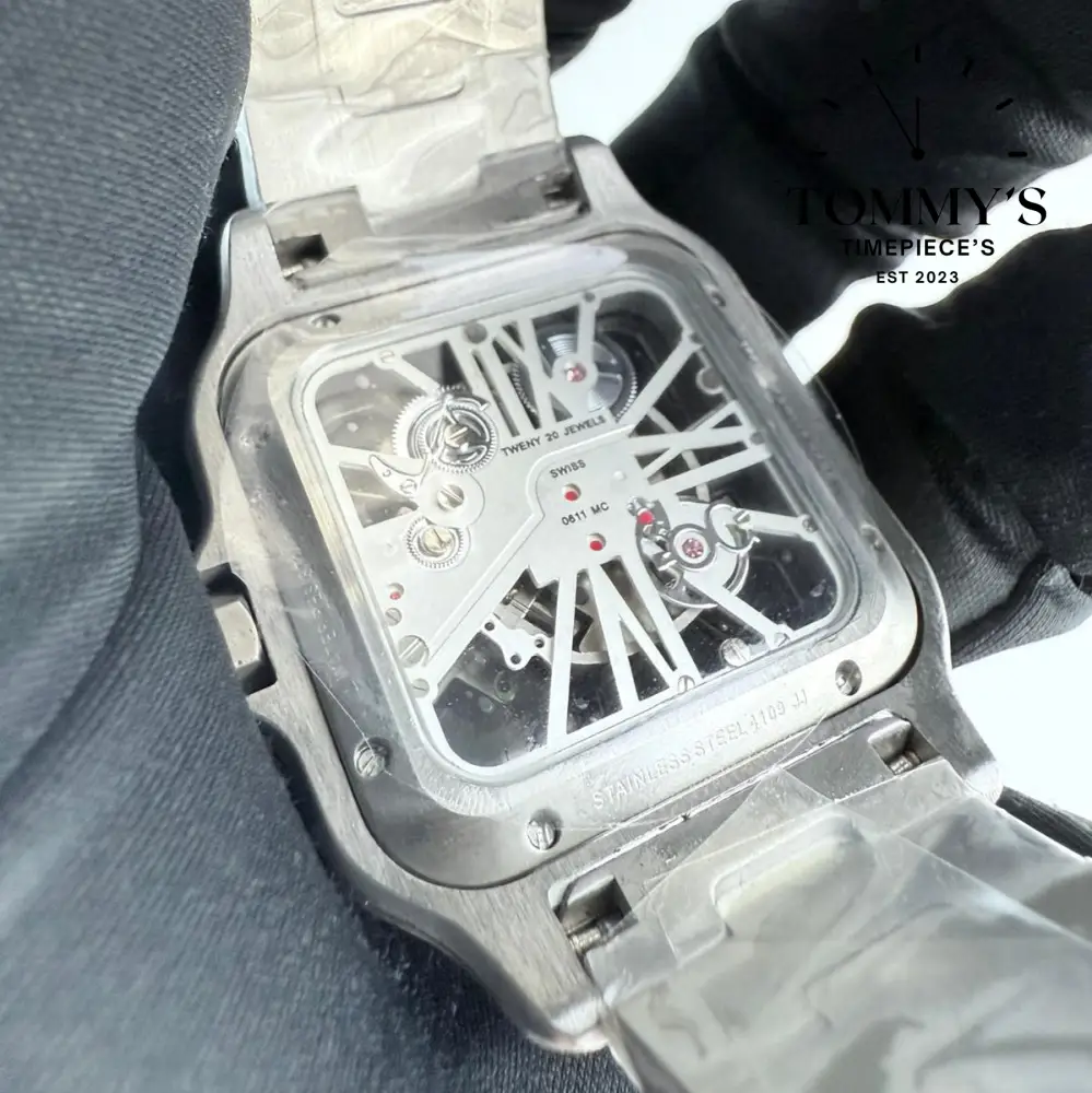 AAA+ Santos (Large Model) 39.8mm Skeleton Dial-Stainless Steel Bracelet (Dark Blue Bezel) - Image 3