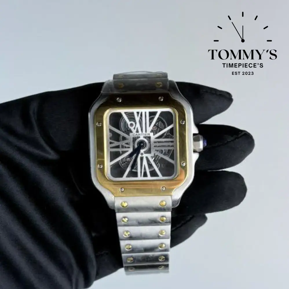 AAA+ Santos (Large Model) 39.8mm Skeleton Dial-Stainless Steel Bracelet (Gold Bezel Two-Tone)