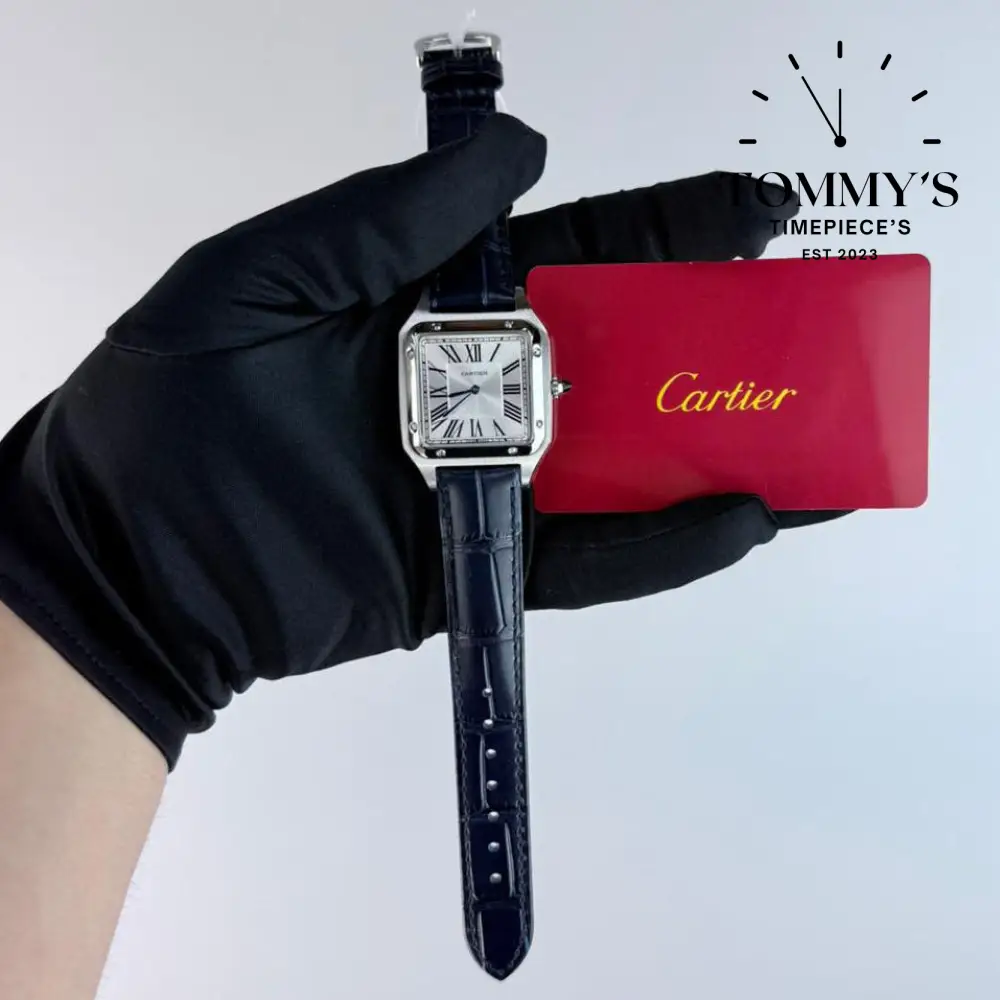 AAA+ Santos-Dumont (Small Model),  38mm White Dial-Blue Leather Strap (Silver Bezel)