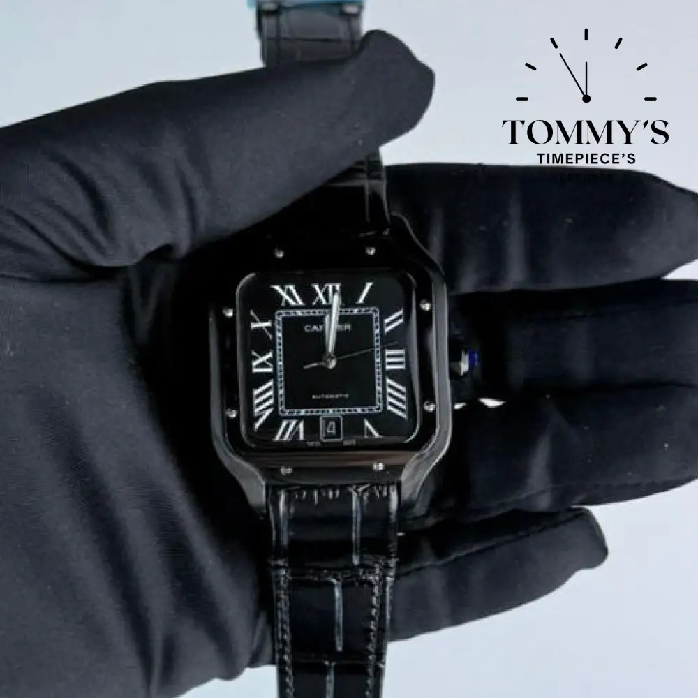 AAA+ Santos (Large Model), 39.8mm Black Dial- Leather Strap