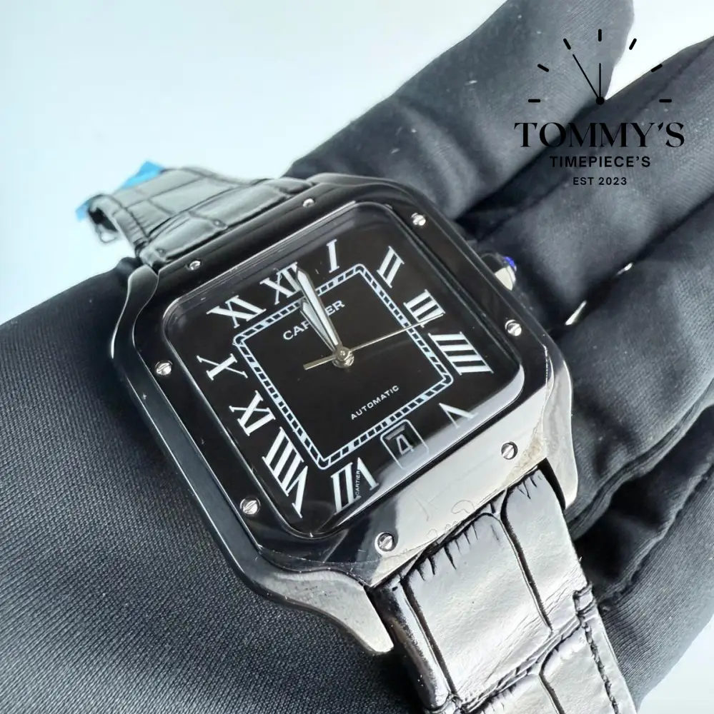 AAA+ Santos (Large Model), 39.8mm Black Dial- Leather Strap - Image 2