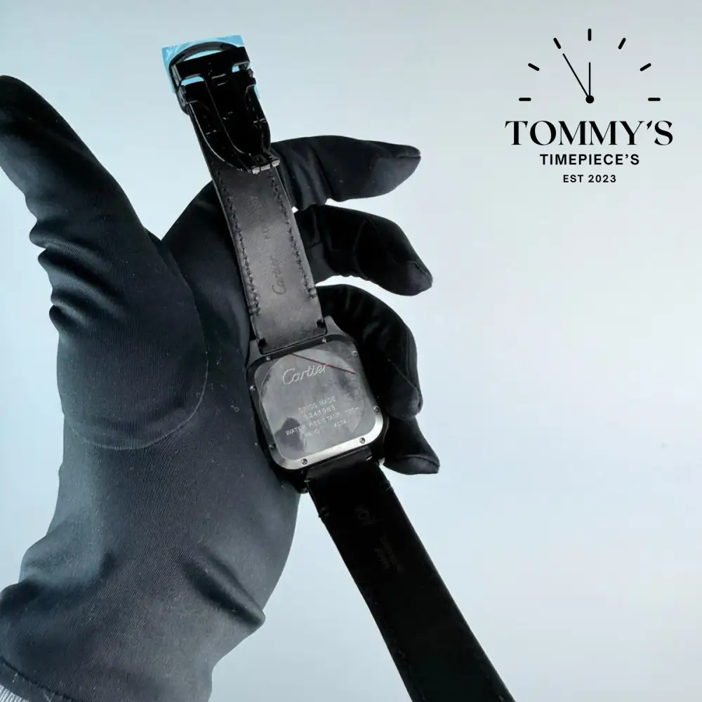 AAA+ Santos (Large Model), 39.8mm Black Dial- Leather Strap - Image 3