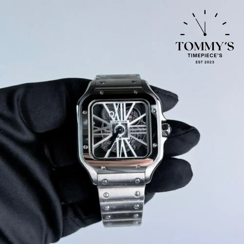 AAA+ Santos (Medium Model), 39.8mm Skeleton Dial-Stainless Steel Bracelet