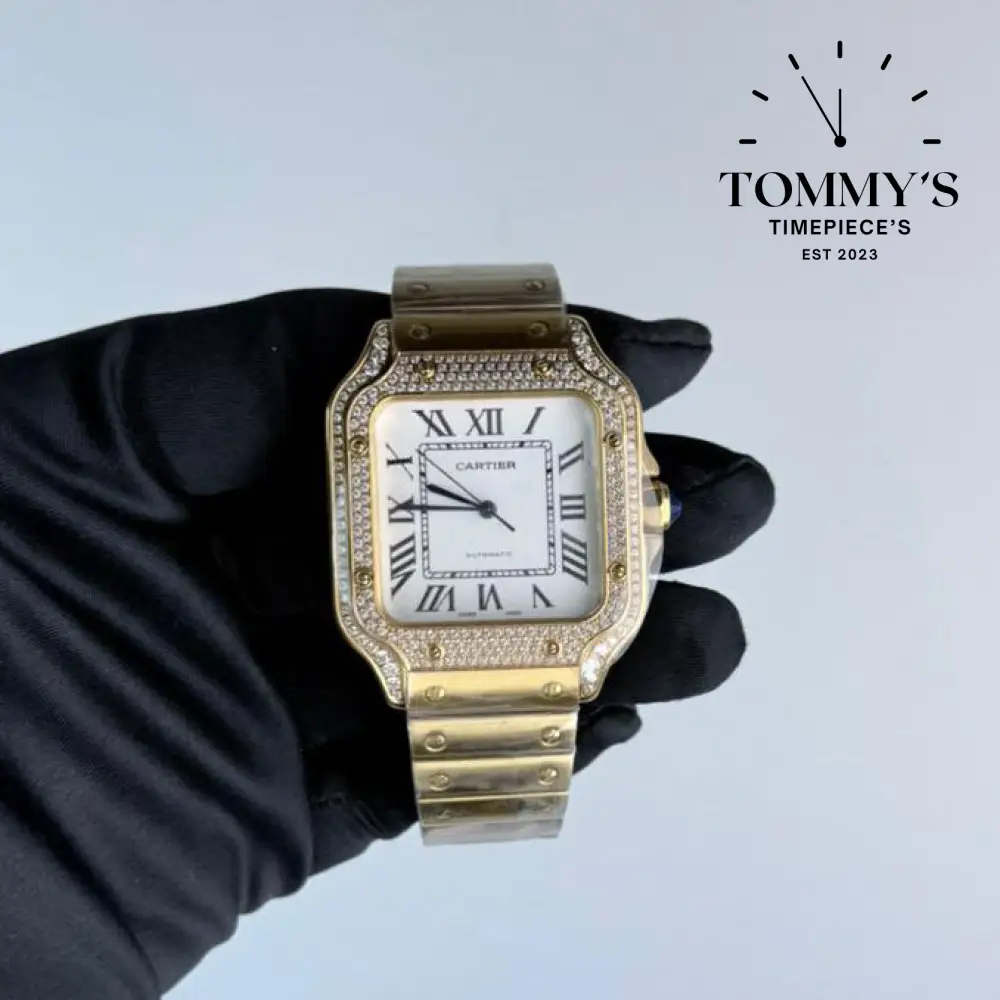 AAA+ Santos (Large Model), 39.8mm White Dial- Yellow Gold (Diamond-Set Bezel)