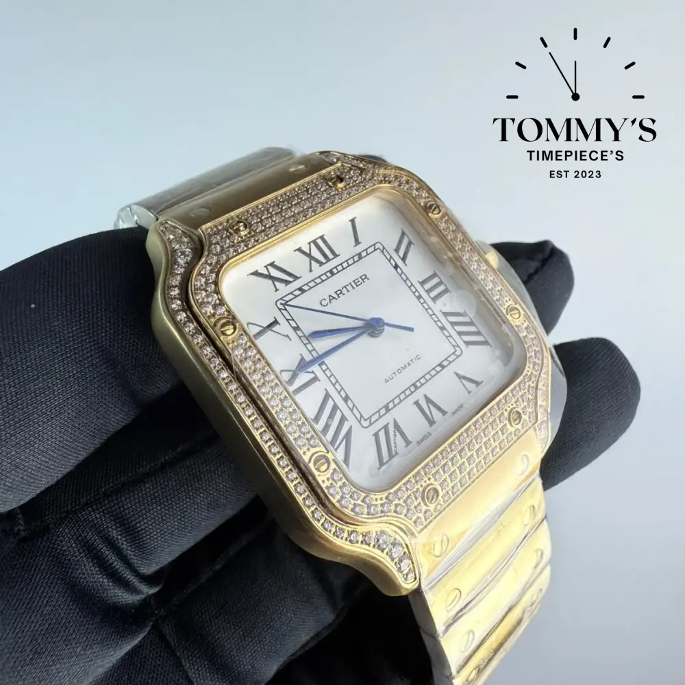 AAA+ Santos (Large Model), 39.8mm White Dial- Yellow Gold (Diamond-Set Bezel) - Image 2