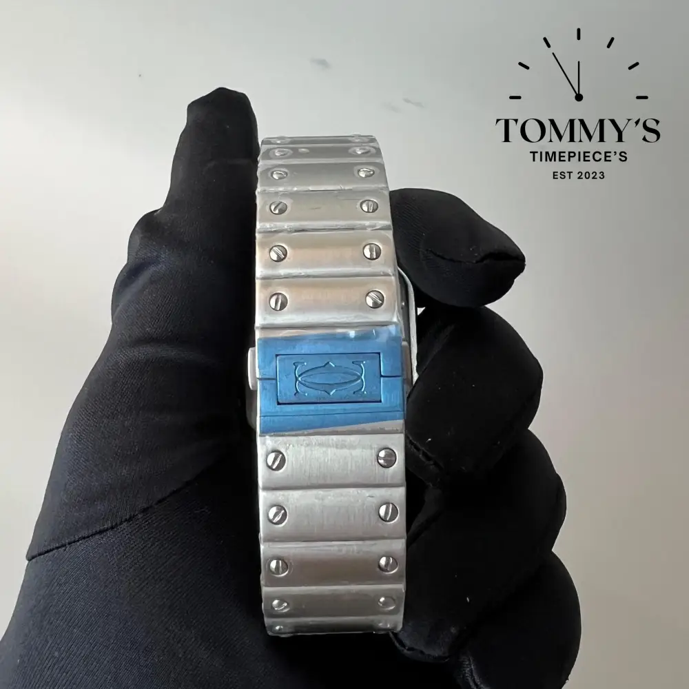 AAA+ Santos, 39.8mm Blue Sunburst Dial-Solid Stainless Steel Bracelet (Silver Bezel) - Image 3