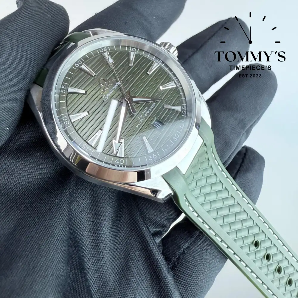 AAA+ Seamaster Aqua Terra 150M Co-Axial Master Chronometer, 38mm Bay Green Dial-Rubber Strap (Silver Bezel) - Image 2