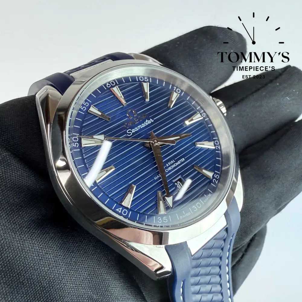 AAA+ Seamaster Aqua Terra 150M Co-Axial Master Chronometer, 41mm Blue Dial- Blue Rubber Strap - Image 2