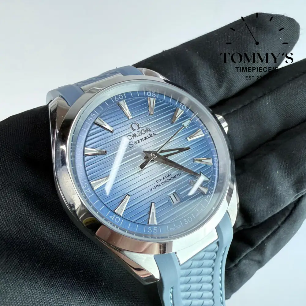 AAA+ Seamaster Aqua Terra 150M Co-Axial Master Chronometer, 41mm Summer Blue Gradient Dial-Light Blue Rubber Strap - Image 2
