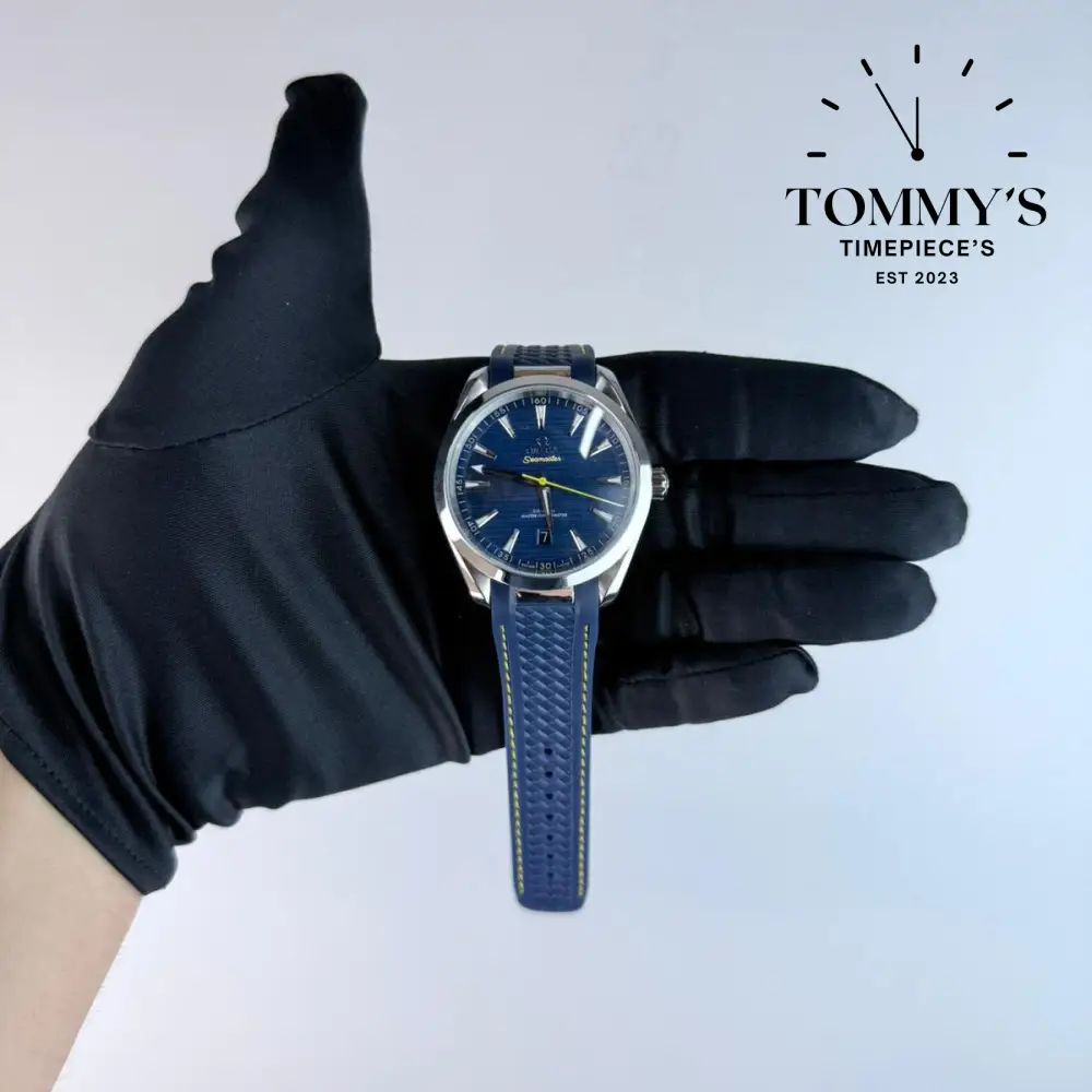 AAA+ Seamaster Aqua Terra 150M Co-Axial Master Chronometer, 43mm Blue Dial-Rubber Strap (Silver Bezel)