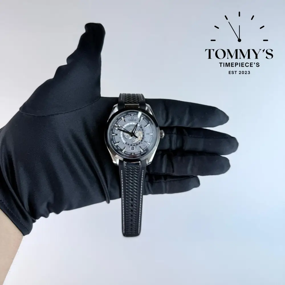 AAA+ Seamaster Aqua Terra 150M Co-Axial Master Chronometer GMT Worldtimer, 43mm Grey Dial-Rubber Strap (Silver Bezel)