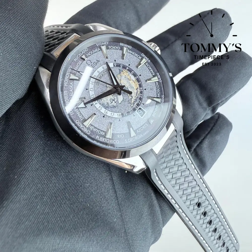 AAA+ Seamaster Aqua Terra 150M Co-Axial Master Chronometer GMT Worldtimer, 43mm Grey Dial-Rubber Strap (Silver Bezel) - Image 2