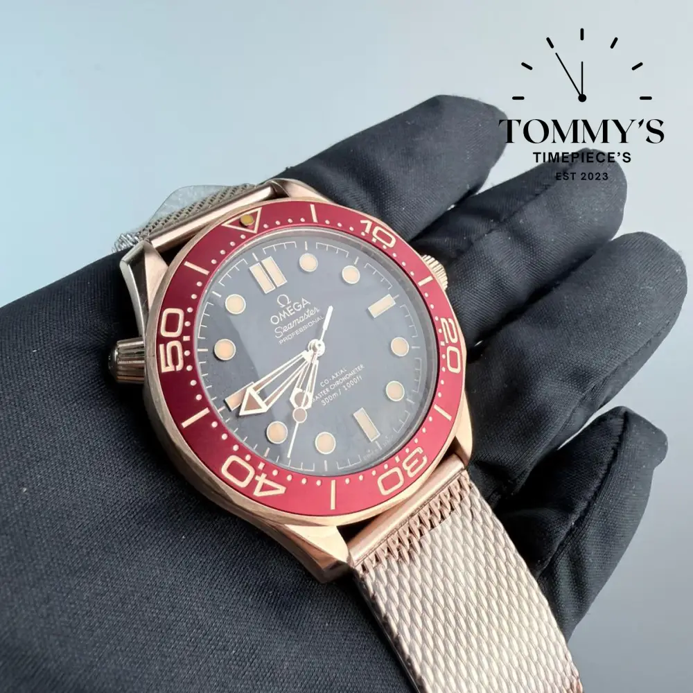 AAA+ Seamaster Diver 300M, 42mm Black Dial-Mesh Bracelet (Red Bezel) - Image 2