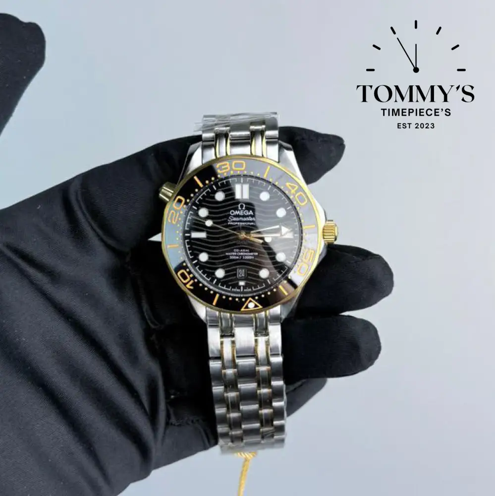 AAA+  Seamaster Diver 300M Co-Axial Master Chronometer, 42mm Black Ceramic Yellow Gold Steel