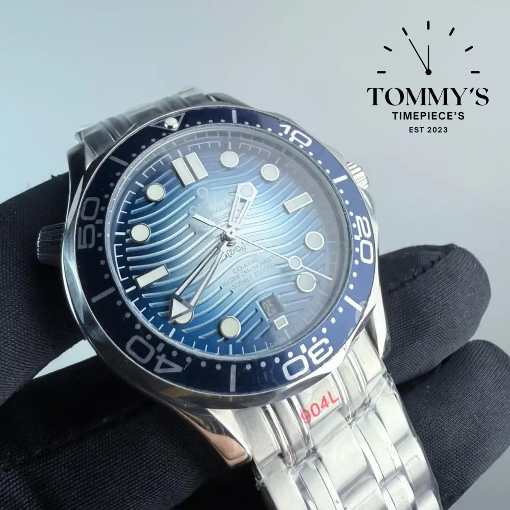 AAA+ Seamaster Diver 300M Co-Axial Master Chronometer, 42mm Blue Wave Pattern Dial-Steel Bracelet (Blue Ceramic Bezel) - Image 2