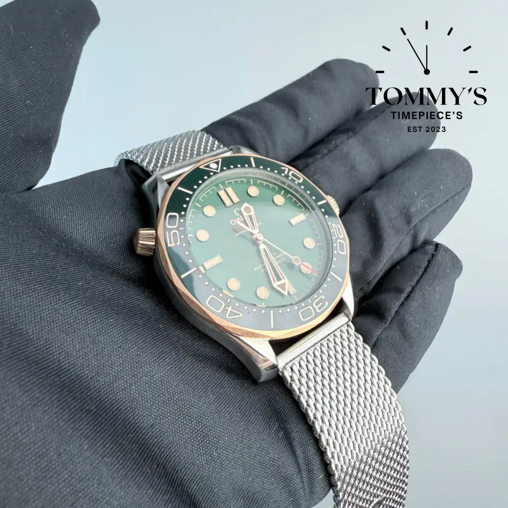 AAA+ Seamaster Diver 300M Co-Axial Master Chronometer, 42mm Green Dial-Mesh Strap (Green Oxalic Anodized Aluminium Bezel) - Image 2