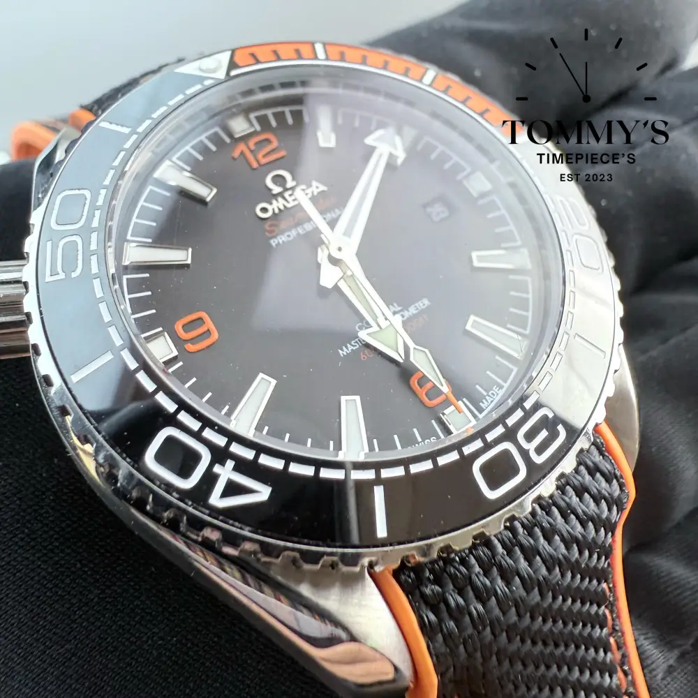 AAA+ Seamaster Planet Ocean, 43.5mm Black Dial-Black Orange Rubber Strap (Black Orange Bezel) - Image 2