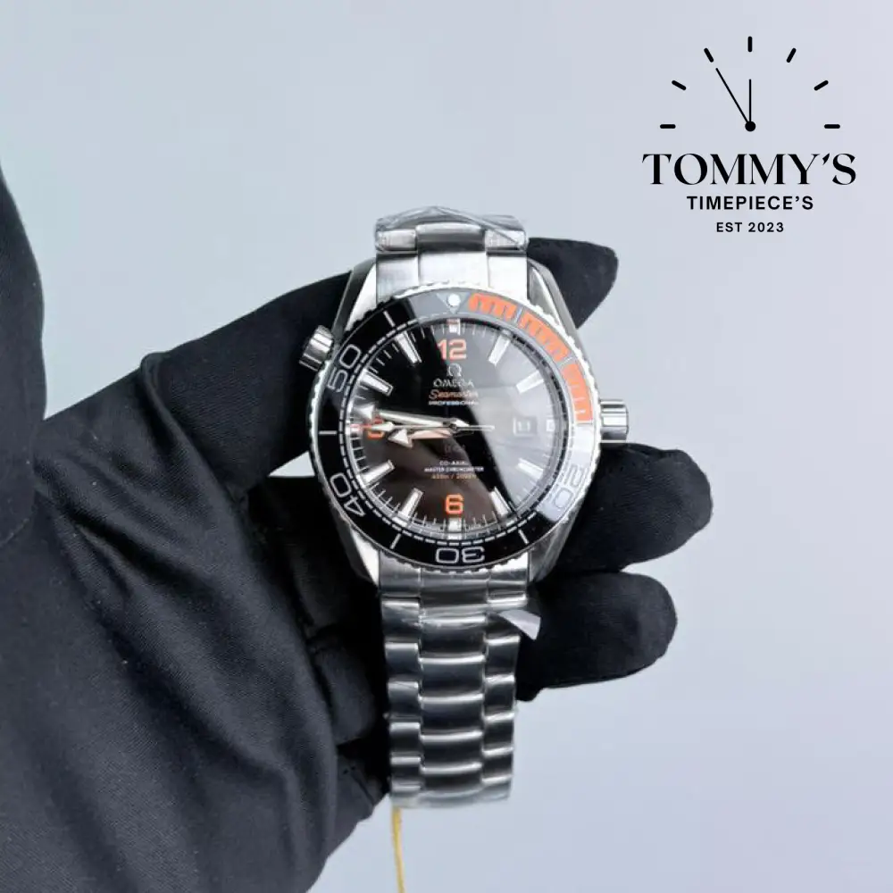 AAA+ Seamaster Planet Ocean 600M Co-Axial Master Chronometer, 42mm Black Dial-Steel Bracelet (Black and Orange Ceramic Bezel)