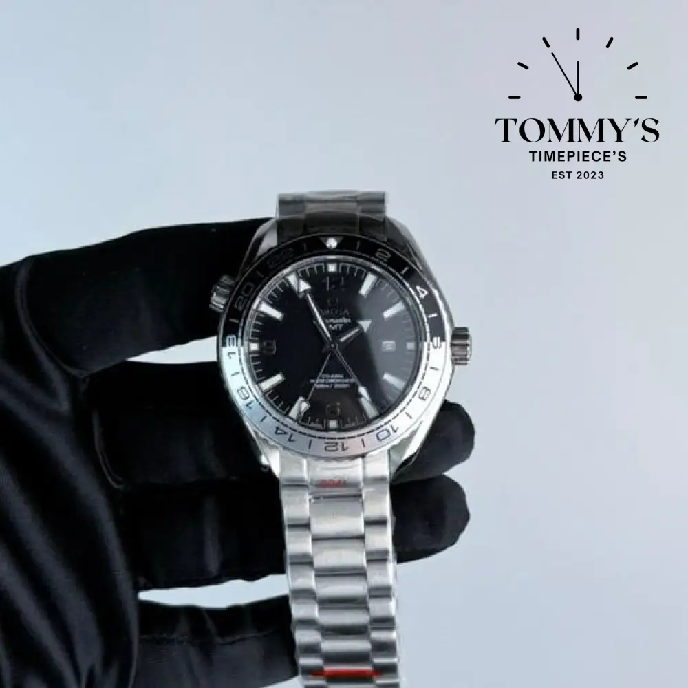 AAA+ Seamaster Planet Ocean 600M Co-Axial Master Chronometer GMT, 43.5mm Stainless Steel-Black & White Ceramic Bezel