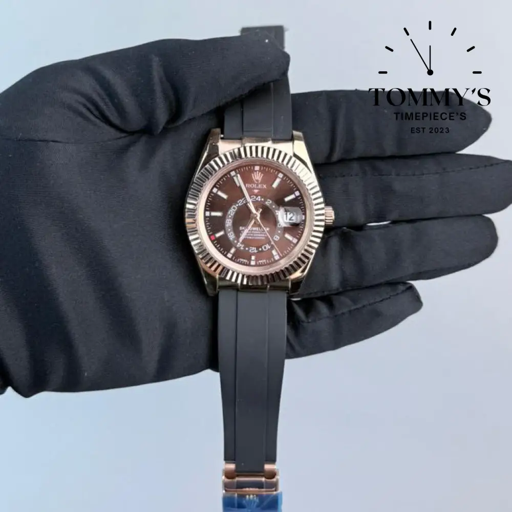 AAA+ Sky Dweller, (326235) 42mm Chocolate Dial- Oysterflex Rubber Strap (Fluted Bezel)