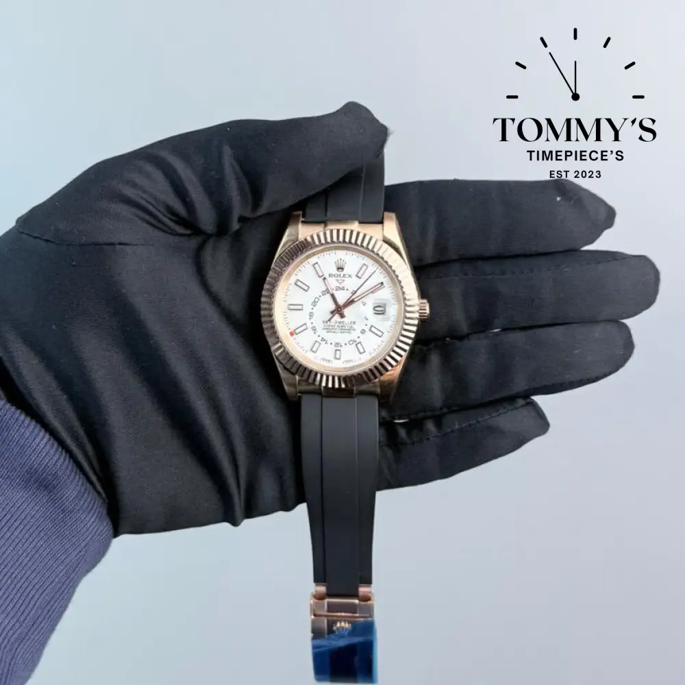 AAA+ Sky Dweller, (326235) 42mm White Dial- Oysterflex Rubber Strap (Fluted Bezel)