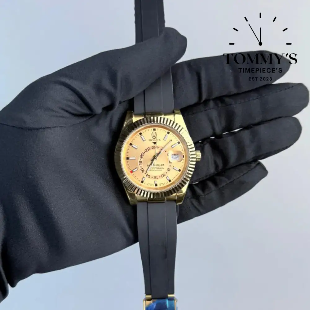 AAA+ Sky Dweller, (326238-0007) 42mm Champagne Dial- Oysterflex Rubber Strap (Fluted Bezel)