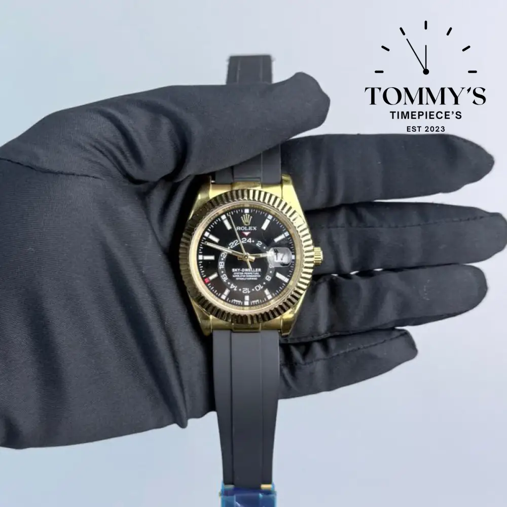 AAA+ Sky Dweller, (326238) 42mm Black Dial- Oysterflex Rubber Strap (Fluted Bezel)