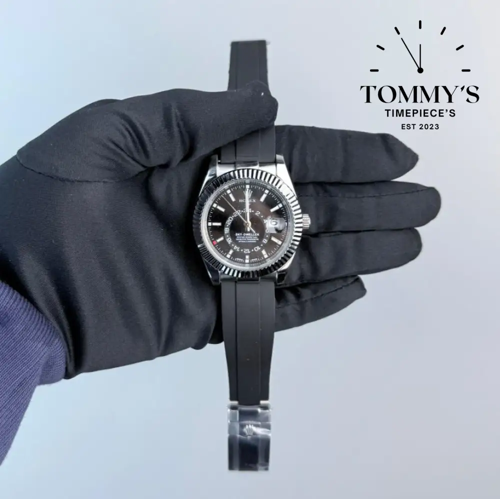 AAA+ Sky Dweller, (336239) 42mm Black Dial- Oysterflex Rubber Strap (Fluted Bezel)