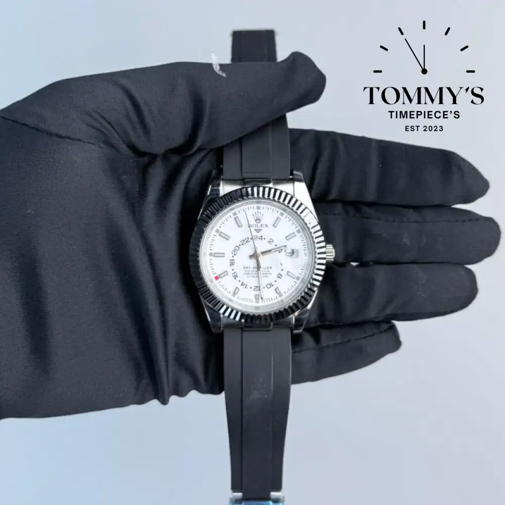 AAA+ Sky Dweller, (336239) 42mm White Dial- Oysterflex Rubber Strap (Fluted Bezel)
