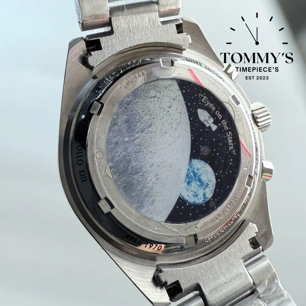 AAA+ Snoopy Speedmaster, 42mm White Dial-Steel Bracelet (Blue Bezel) - Image 5