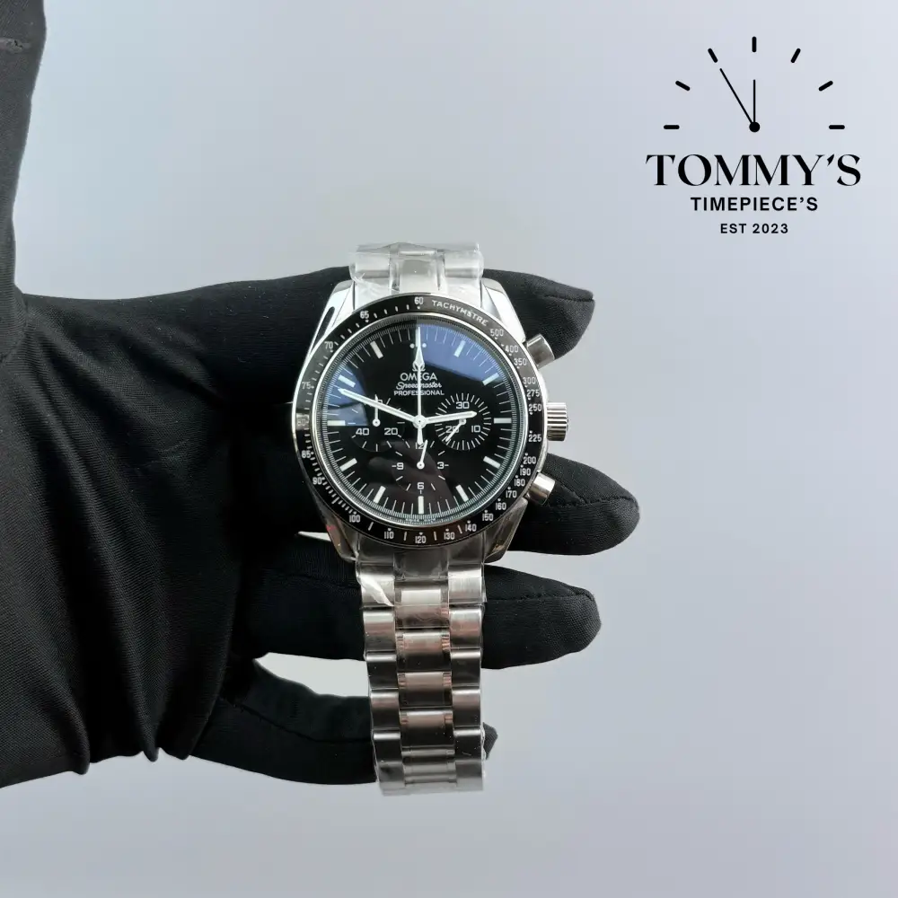 AAA+ Speedmaster, 42mm Black Dial-Steel Bracelet (Steel Bezel)