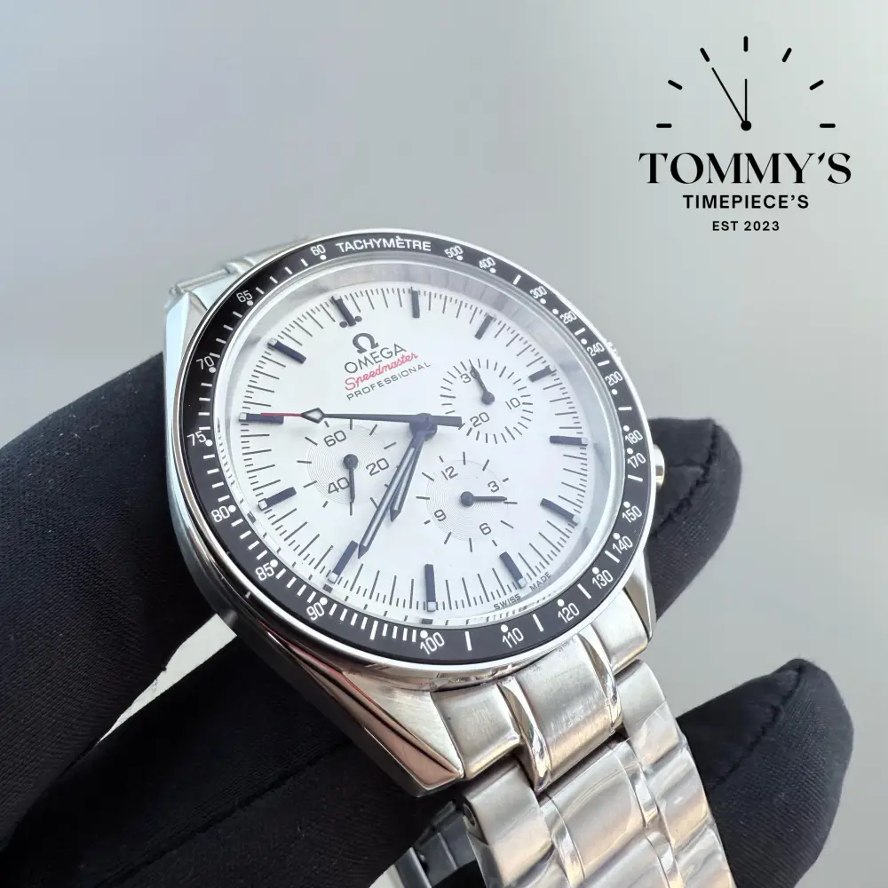 AAA+ Speedmaster, 42mm White Dial-Solid Stainless Steel Bracelet (Black Anodized Aluminum Bezel) - Image 2