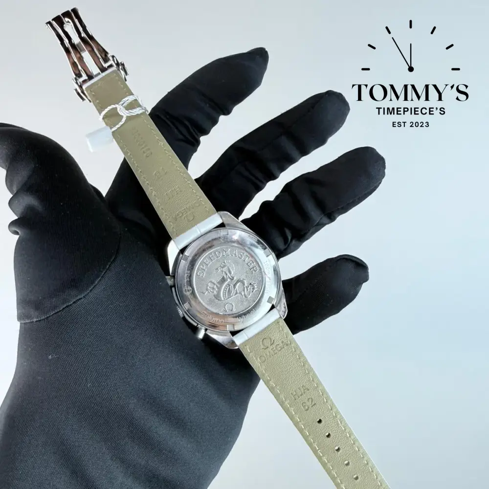 AAA+ Ladies Speedmaster Co-Axial Chronometer Chronograph, 38mm Mother-Of-Pearl Dial-White Leather Strap (Diamond-set Bezel) - Image 3