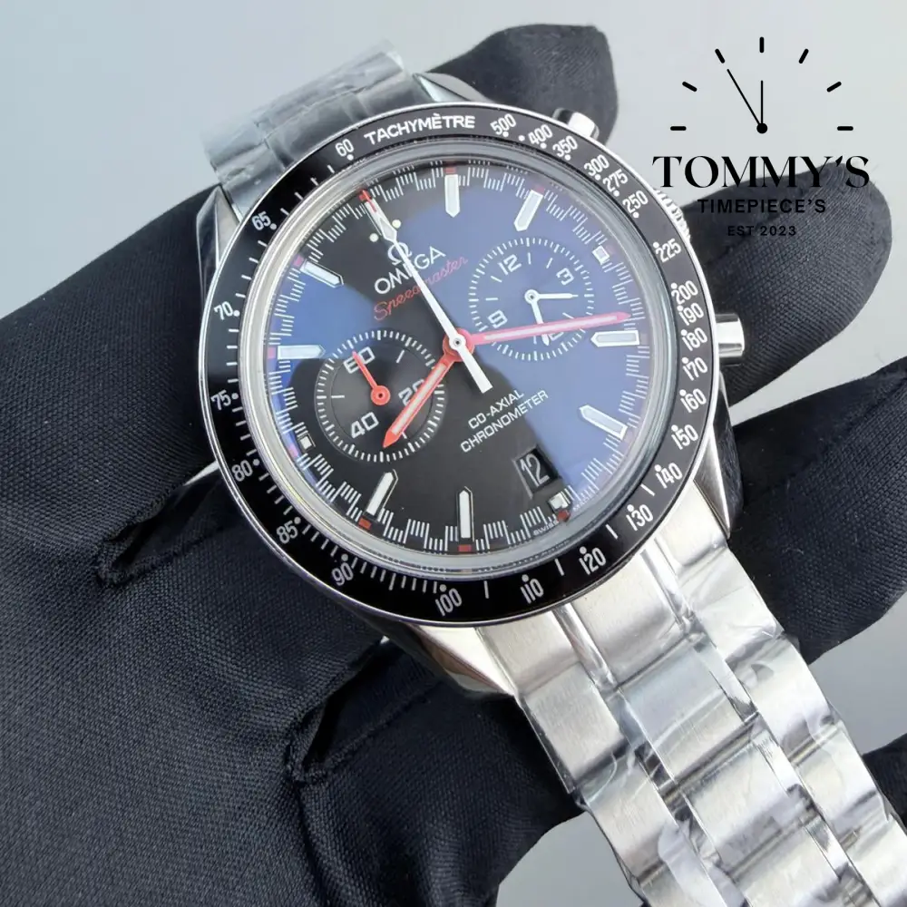 AAA+ Speedmaster Racing Co-Axial Master Chronometer Chronograph, 42mm Black Dial-Stainless Steel Bracelet (Black Bezel) - Image 2