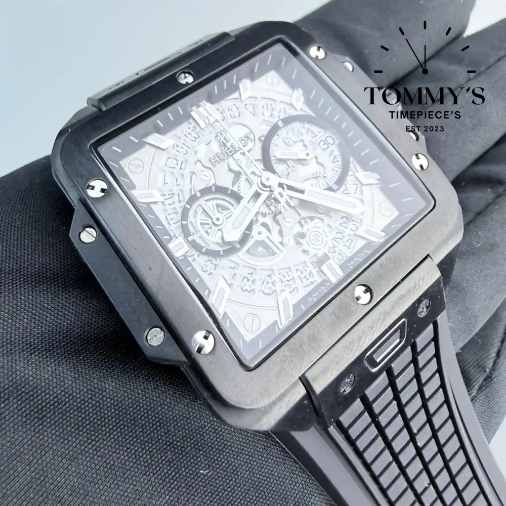 AAA+ Square Bang Unico Black Magic, 42mm Skeletonized Sapphire Crystal Dial-Rubber Strap (Matt Black Bezel) - Image 2