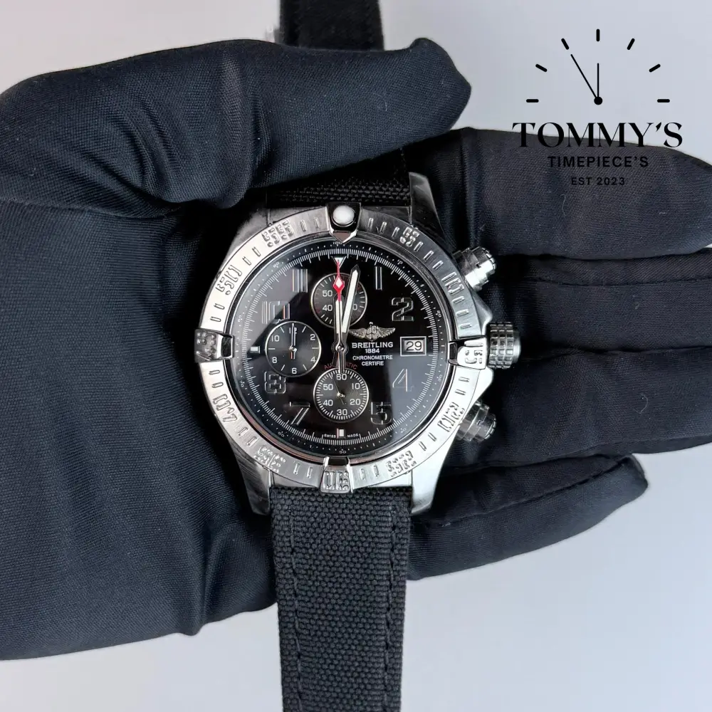 AAA+ Super Avenger II Chronograph, 48mm Black Dial- Leather Strap