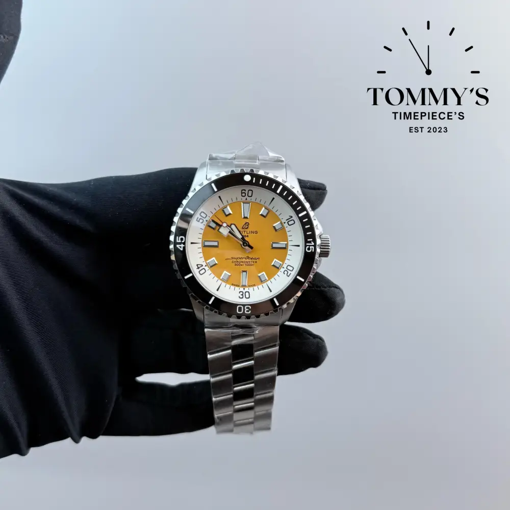 AAA+ Super Ocean, 42mm Vibrant Yellow Dial-Steel Bracelet (Black Bezel)