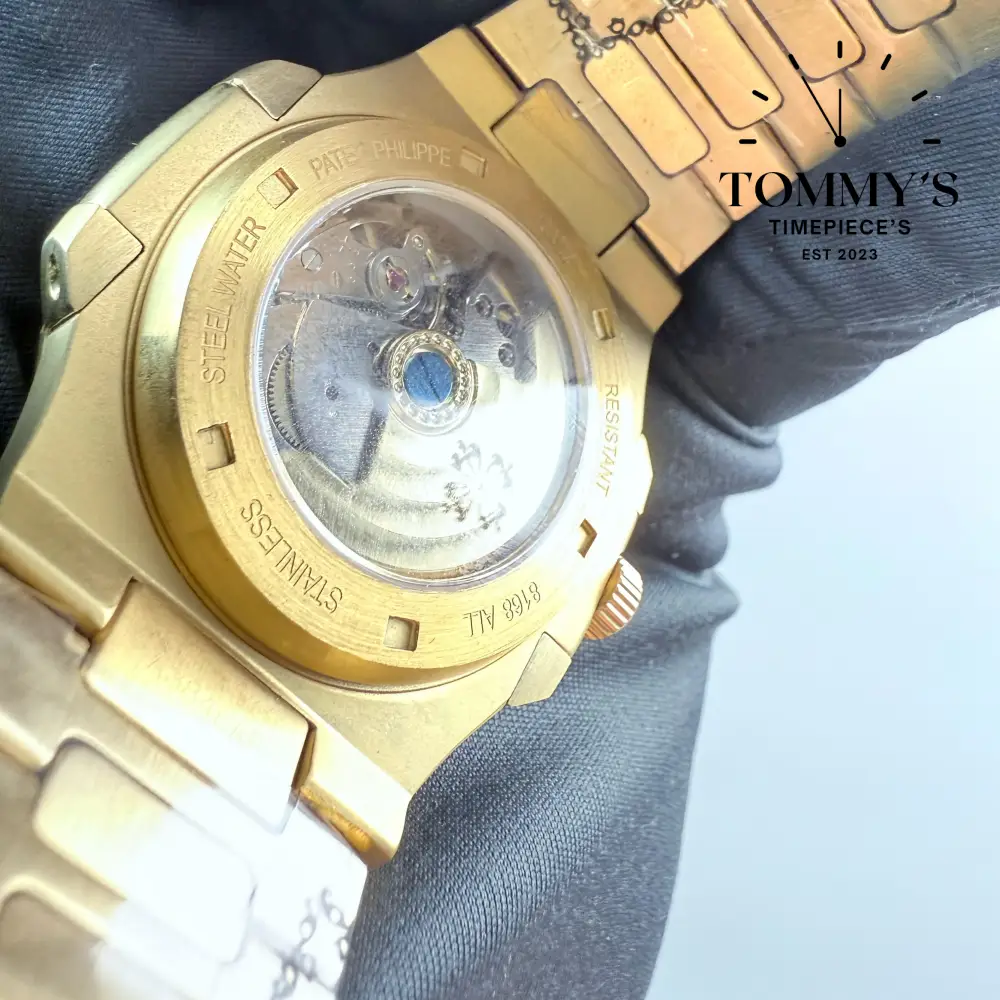 Yellow Gold Nautilus, (3800/001) 40mm Black-Solid Stainless Steel Bracelet (Rounded Octagonal Bezel) - Image 4