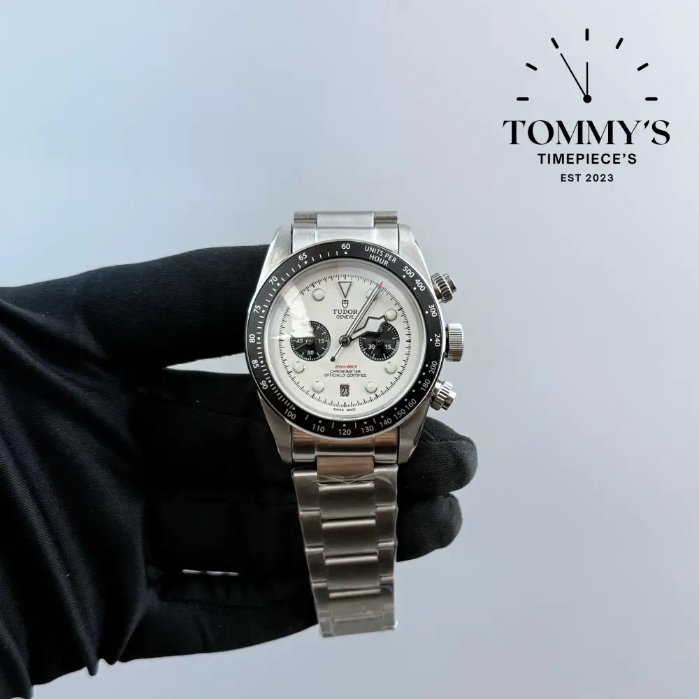 AAA+ Black Bay Chrono, 41mm White Dial-Steel Bracelet (Matt Black Bezel)