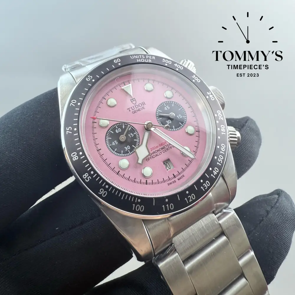 AAA+ Black Bay Chrono, 41mm Pink Dial-Steel Bracelet (Matt Black Bezel) - Image 2
