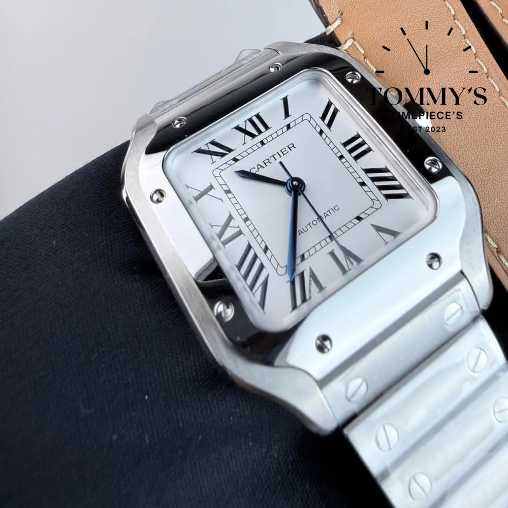 BVF Superclone Santos (WSSA0029), 41.9mm White Dial-Stainless Steel Bracelet (Silver Bezel) [Free Leather Strap] - Image 2