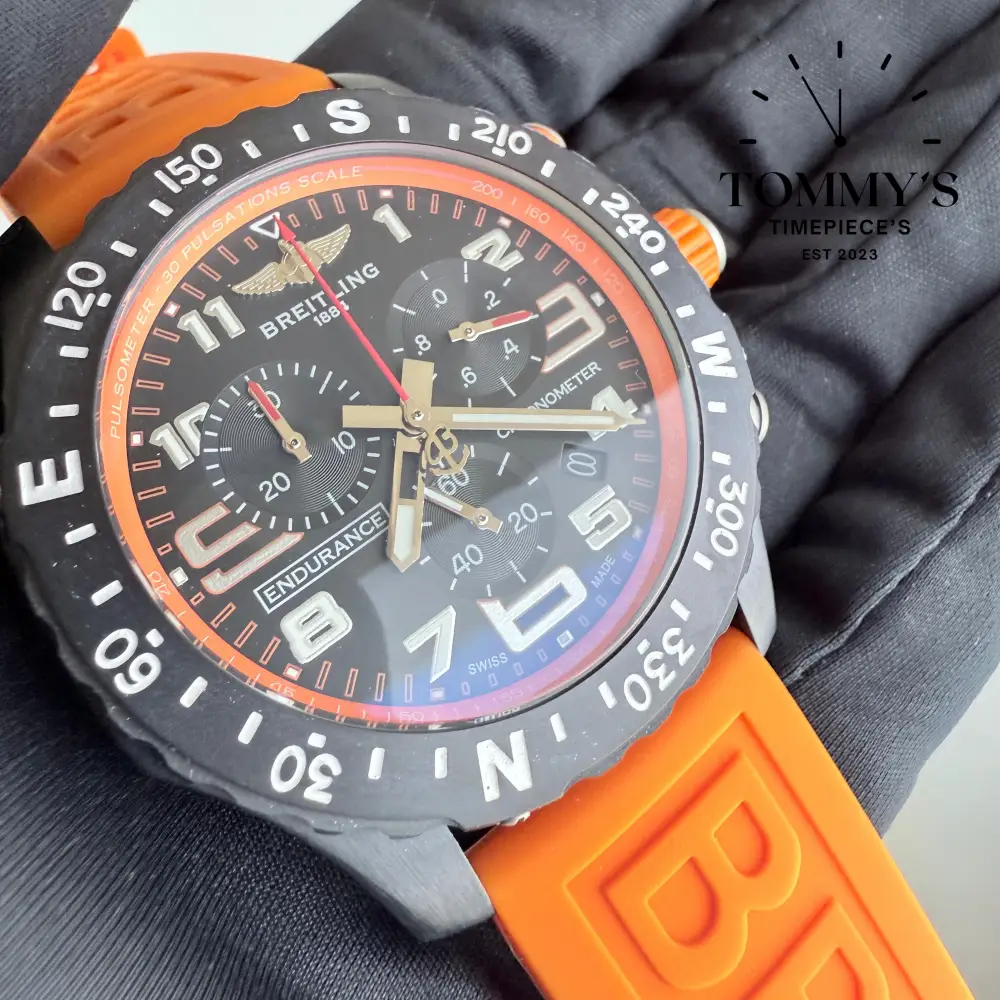 Clone Endurance Pro, 44mm Black Dial-Orange Rubber Strap (Black Bezel) - Image 2